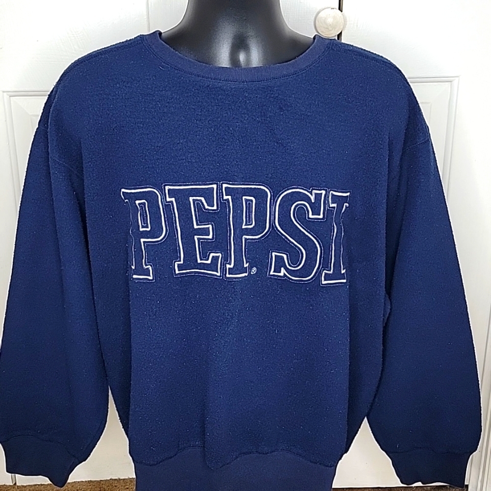 Pepsi Fleece Crewneck Sweatshirt Size XL Navy Blue Vintage